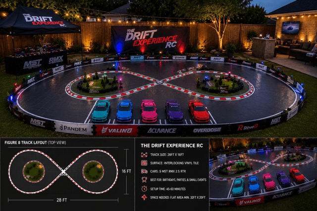 The actual Figure-8 layout, 28 ft x 16 ft, with the real track and full build specs
